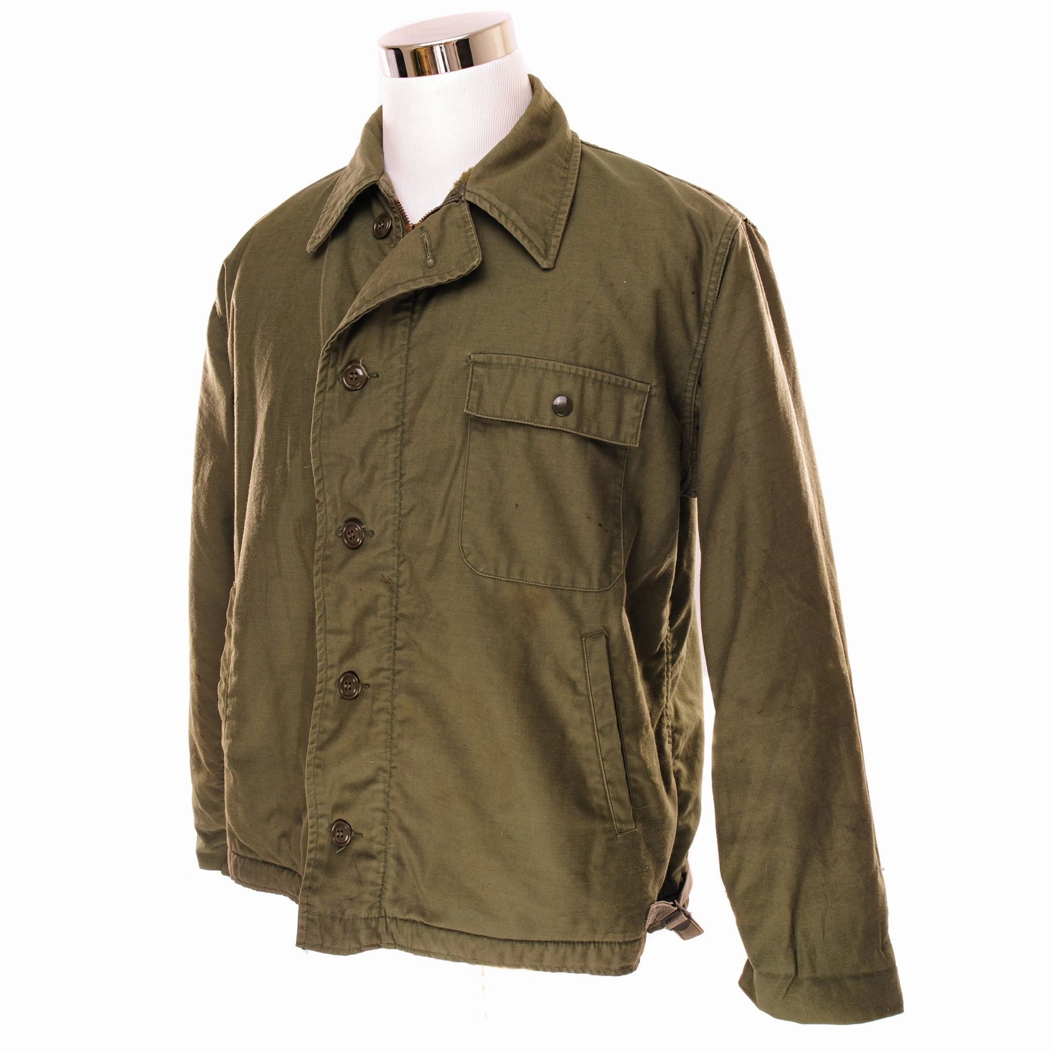 VINTAGE USN US NAVY A2 DECK JACKET COLD WEATHER 1986 SIZE LARGE V-4 USS RANGER Neutral Layer