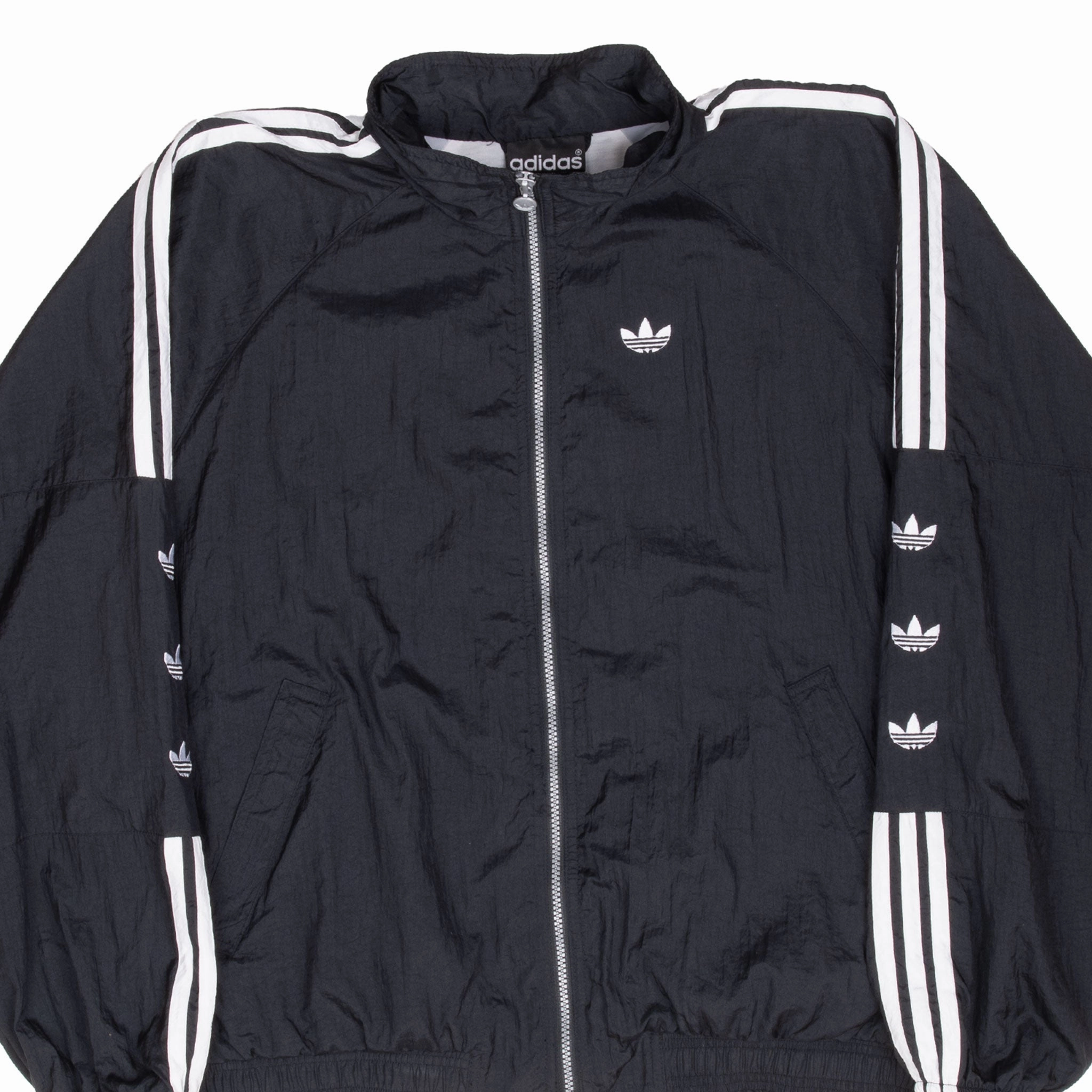 Chill Proof VINTAGE ADIDAS BLACK 3 STRIPES WINDBREAKER JACKET 1990S XL
