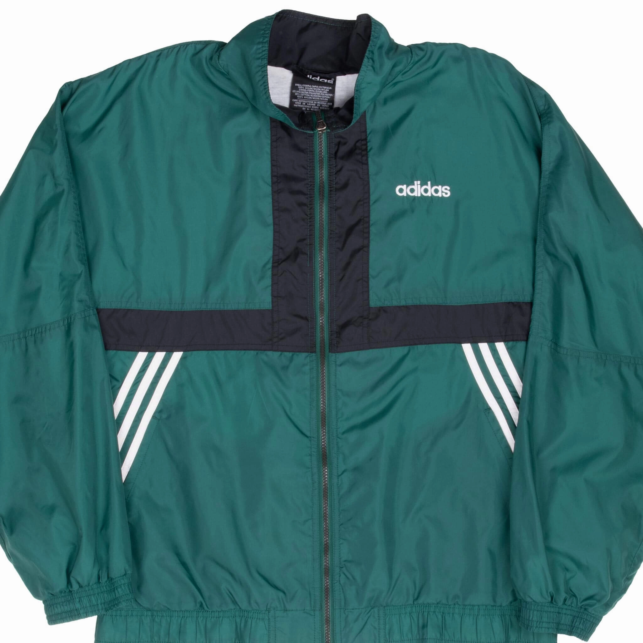 VINTAGE ADIDAS GREEN WINDBREAKER JACKET 1990S LARGE Vegan Wind Proof