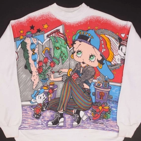 VINTAGE ALL OVER PRINT BETTY BOOP SWEATSHIRT 1994 XL MADE USA non hooded Comfort Wear