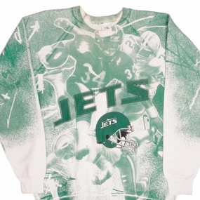 VINTAGE ALL OVER PRINT NFL NY JETS SWEATSHIRT SIZE XL MADE IN USA 1990s Travel Companion