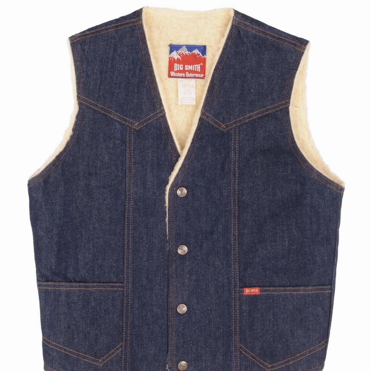 Appreciate Occasion VINTAGE BIG SMITH SHERPA DENIM VEST SIZE SMALL MADE IN USA 1960S