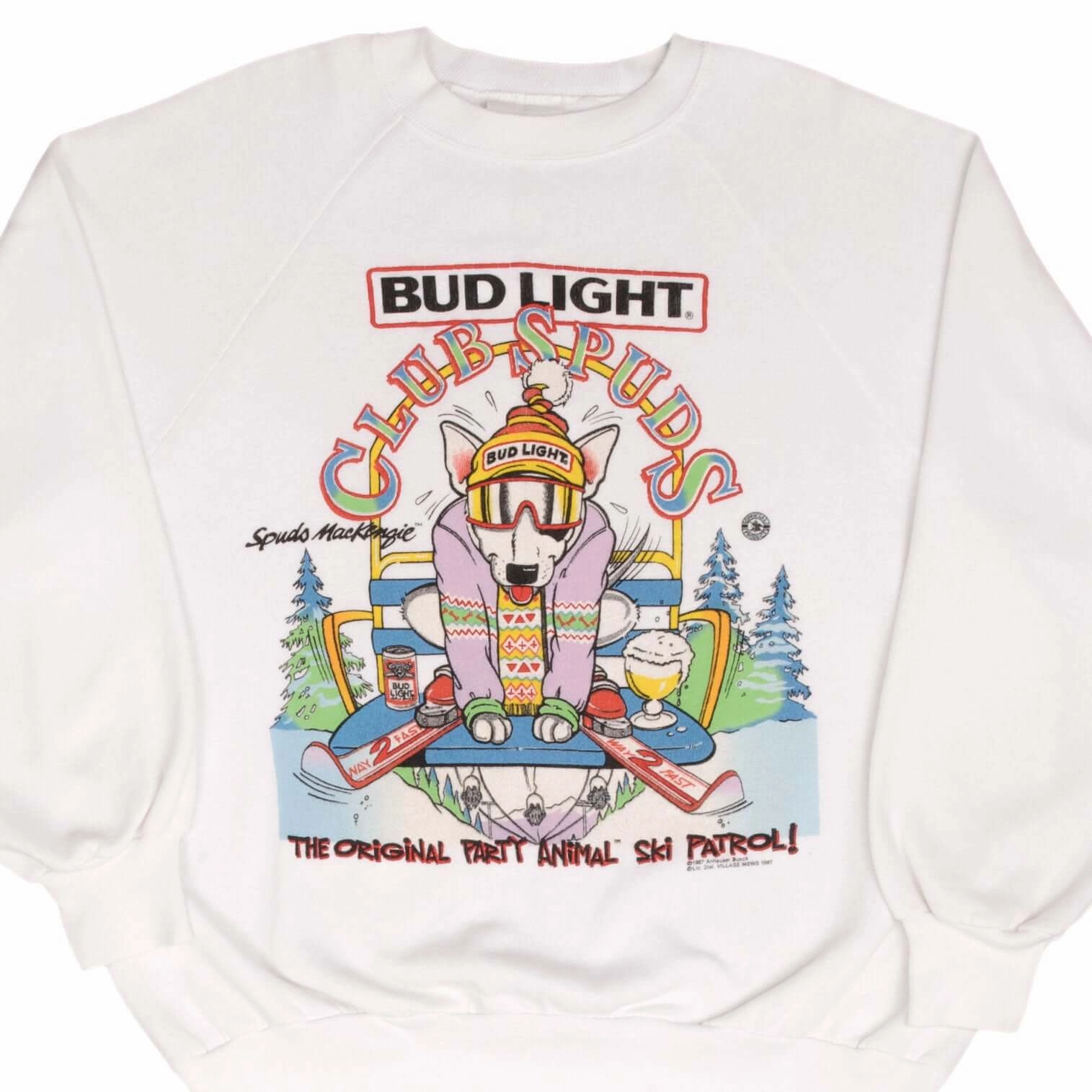 VINTAGE BUDWEISER CLUB SPUDS SKI 1987 SWEATSHIRT SIZE XL Gym Wear Trendy Wearable