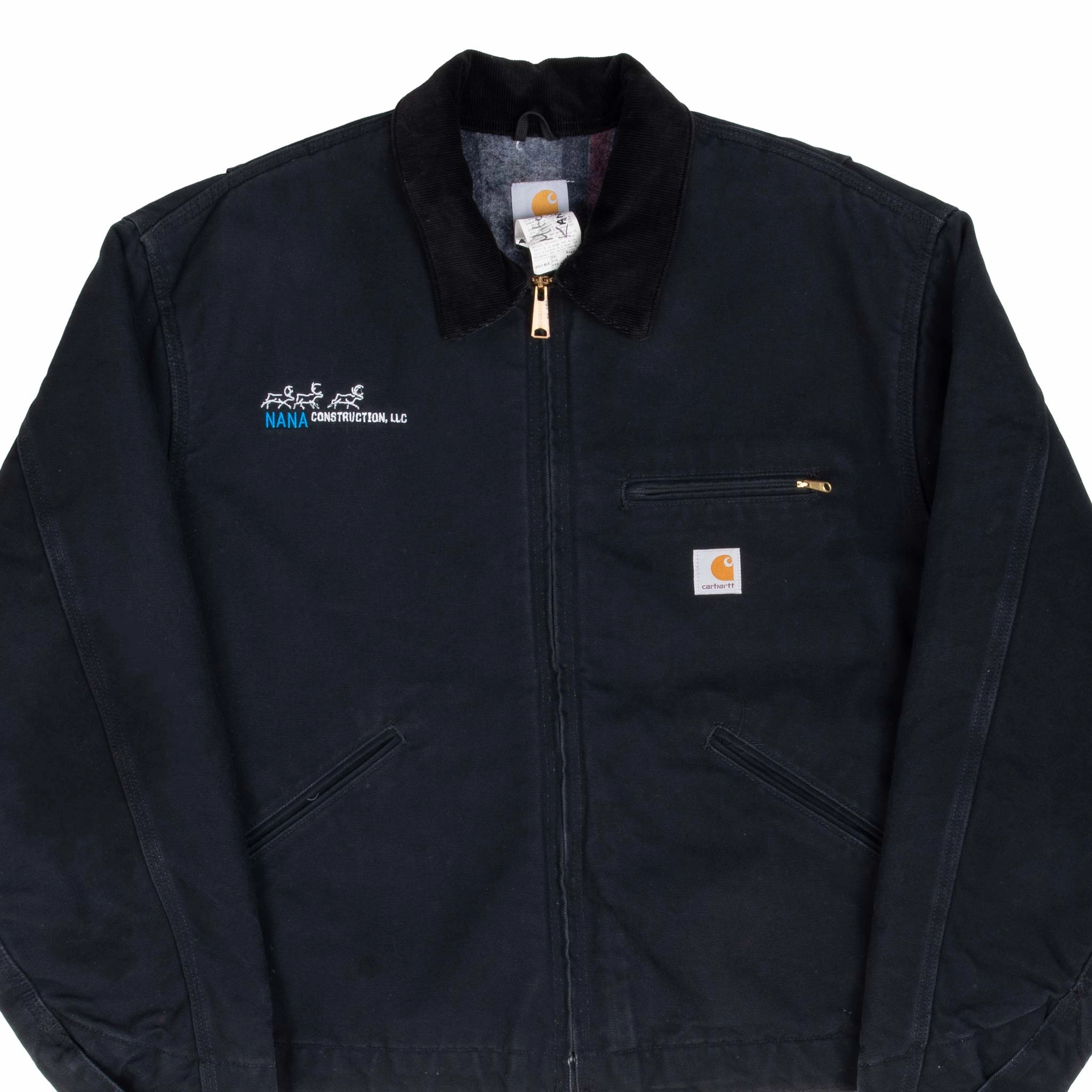 VINTAGE CARHARTT DETROIT STYLE BLANKET LINED JACKET J001 BLK 1990S 2XL MADE USA Zippered Pockets Hiking Vibe