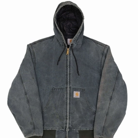 VINTAGE CARHARTT GREEN FADED ACTIVE JACKET WITH HOOD 1990S SIZE MEDIUM Subtle Texture