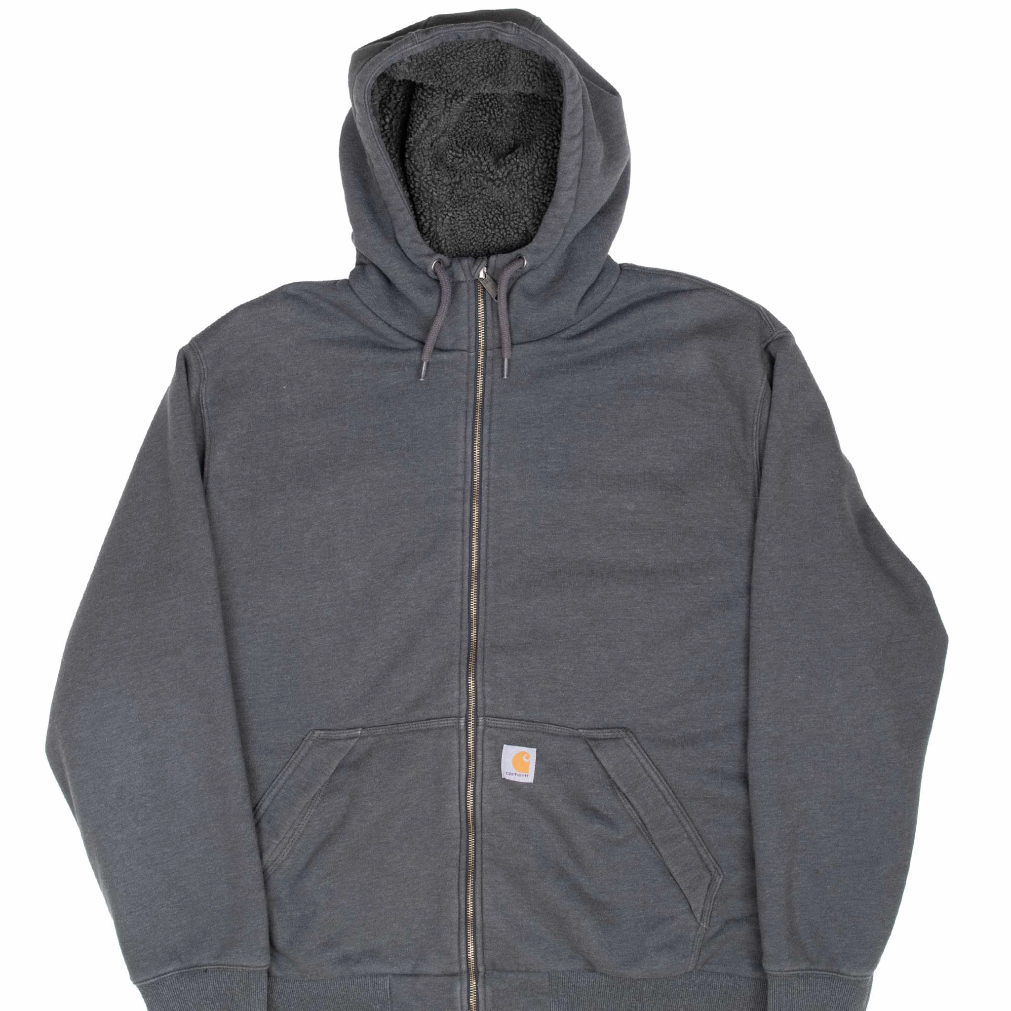 VINTAGE CARHARTT HEAVYWEIGHT SHERPA LINED FULL ZIP GREY HOODIE SWEATSHIRT 2XL Sporty Fashion product industry position