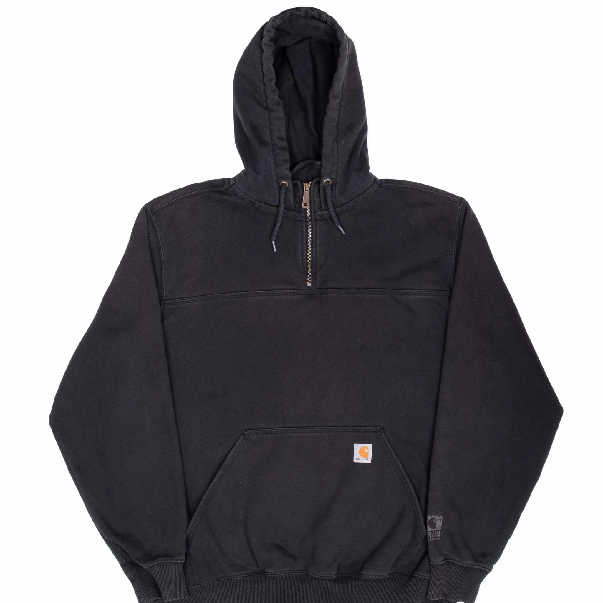 Cozy Hoodie Wear VINTAGE CARHARTT QUARTER ZIP BLACK HOODIE SWEATSHIRT XL TALL