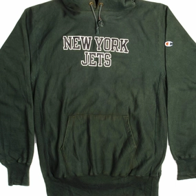 Wrinkle Resistant Smart Design VINTAGE CHAMPION REVERSE WEAVE NFL NEW YORK JETS HOODIE SWEATSHIRT 1990-MID 1990S SIZE XL MADE IN USA