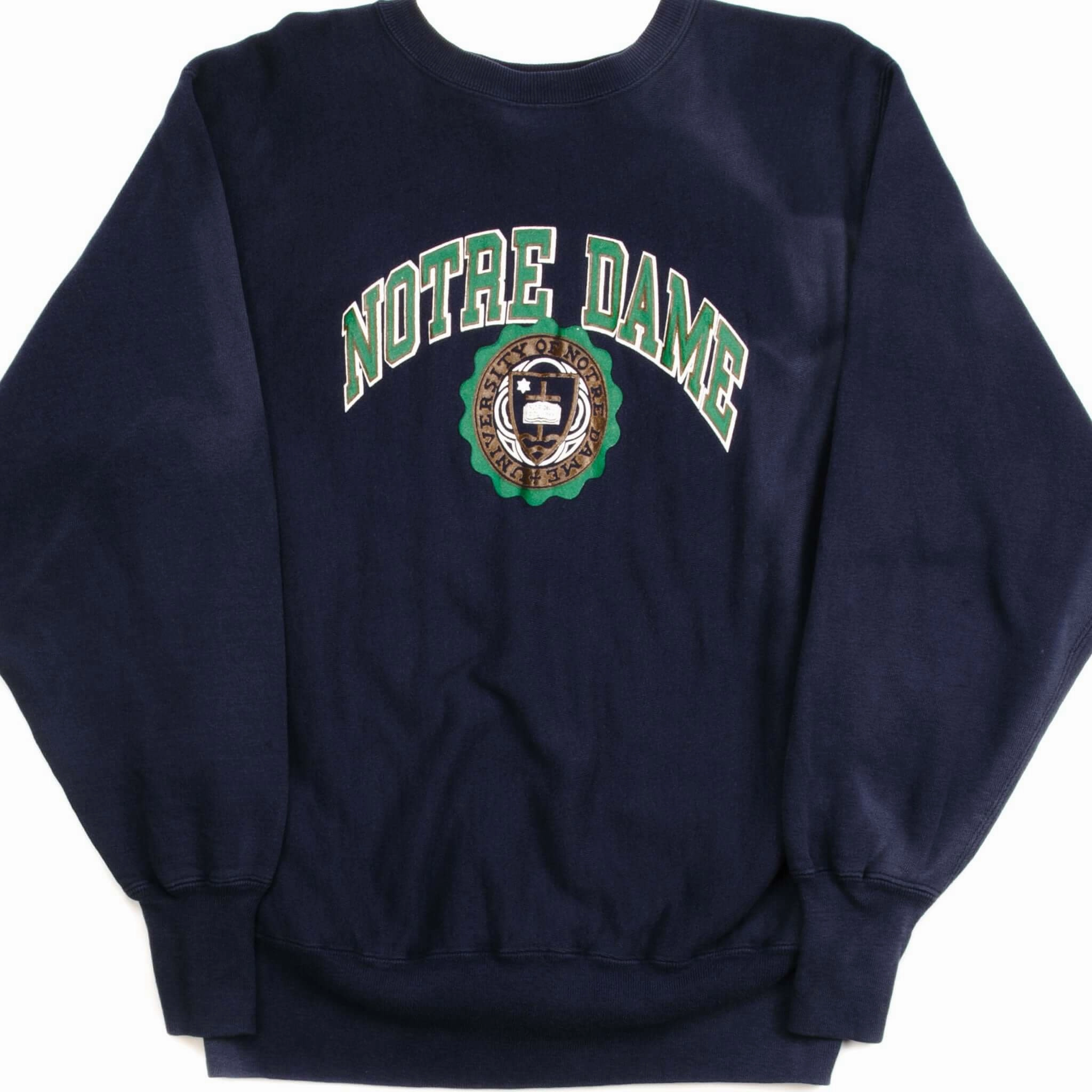 VINTAGE CHAMPION REVERSE WEAVE NOTRE DAME SWEATSHIRT 1990S LARGE MADE USA bag accents Half sleeve
