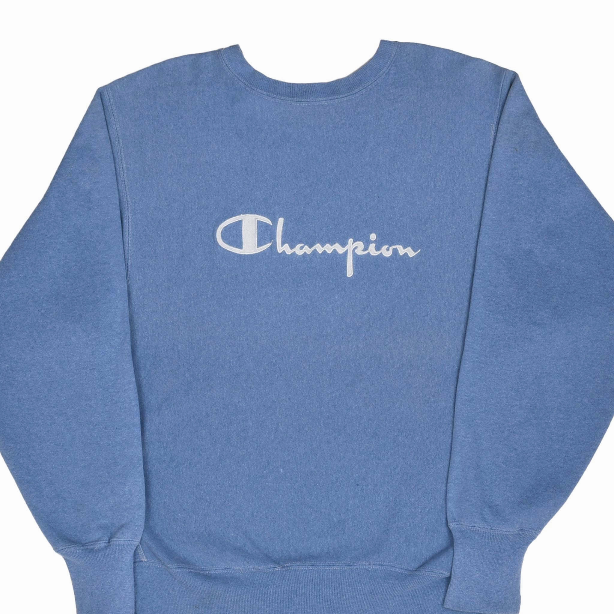 simple design VINTAGE CHAMPION REVERSE WEAVE SPELLOUT BLUE SWEATSHIRT 1990S LARGE MADE IN USA