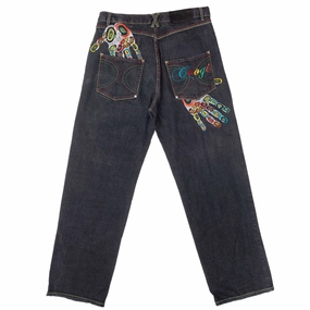 VINTAGE COOGI EMBROIDERED BLACK DENIM JEANS 2000S SIZE 35X33 Comfortable Waistband Core Layer