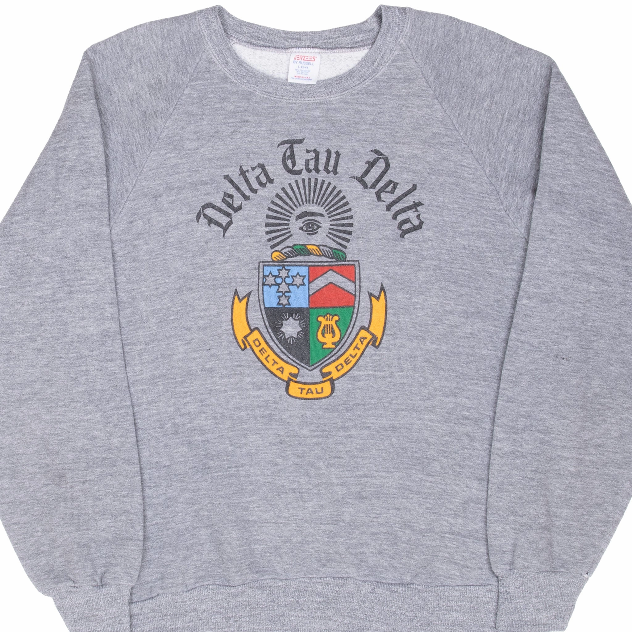VINTAGE DELTA TAU DELTA DTD FRATERNITY COLLEGE SWEATSHIRT 1980S LARGE MADE USA Leather