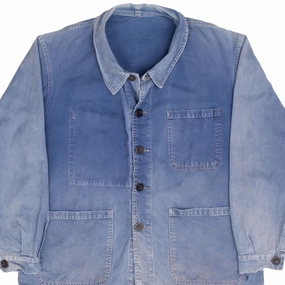 Waterproof Fabric VINTAGE FRENCH WORKWEAR LIGHT WASH JACKET 1960S SIZE LARGE