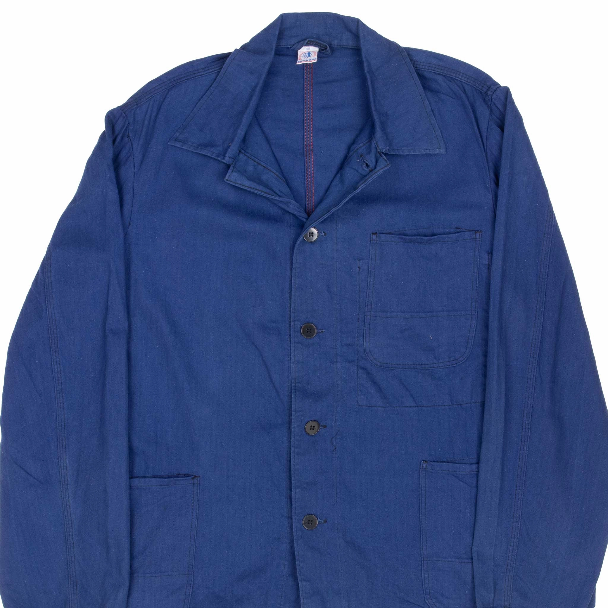 VINTAGE FRENCH WORKWEAR TWILL HERRINGBONE BUCKING DREINAHT JACKET 1960S MEDIUM vintage Serve