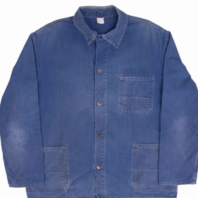 VINTAGE FRENCH WORKWEAR TWILL HERRINGBONE HBT JACKET 1960S SIZE LARGE New Year's Eve attire