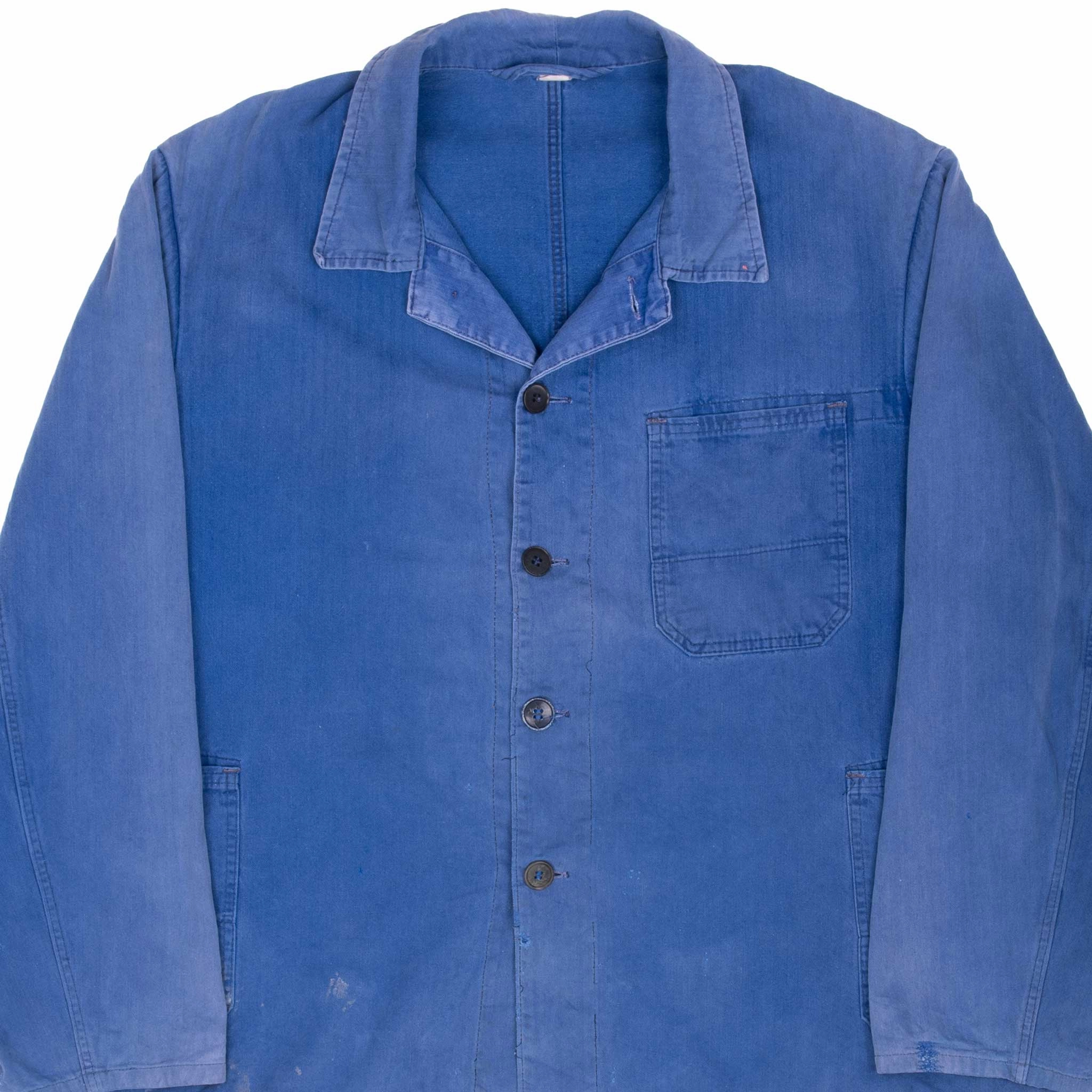 VINTAGE FRENCH WORKWEAR TWILL HERRINGBONE HBT JACKET 1960S XL sunglasses Transit Ready