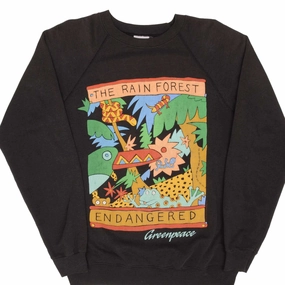 VINTAGE GREEN PEACE THE RAIN FORECT ENDANGERED 1988 SWEATSHIRT LARGE MADE IN USA product group cohesion Home Wear