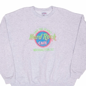 VINTAGE HARD ROCK CAFE SAVE THE PLANET WASHINGTON DC GREY SWEATSHIRT 1990S XL Gym Wear Fashionable Vibes