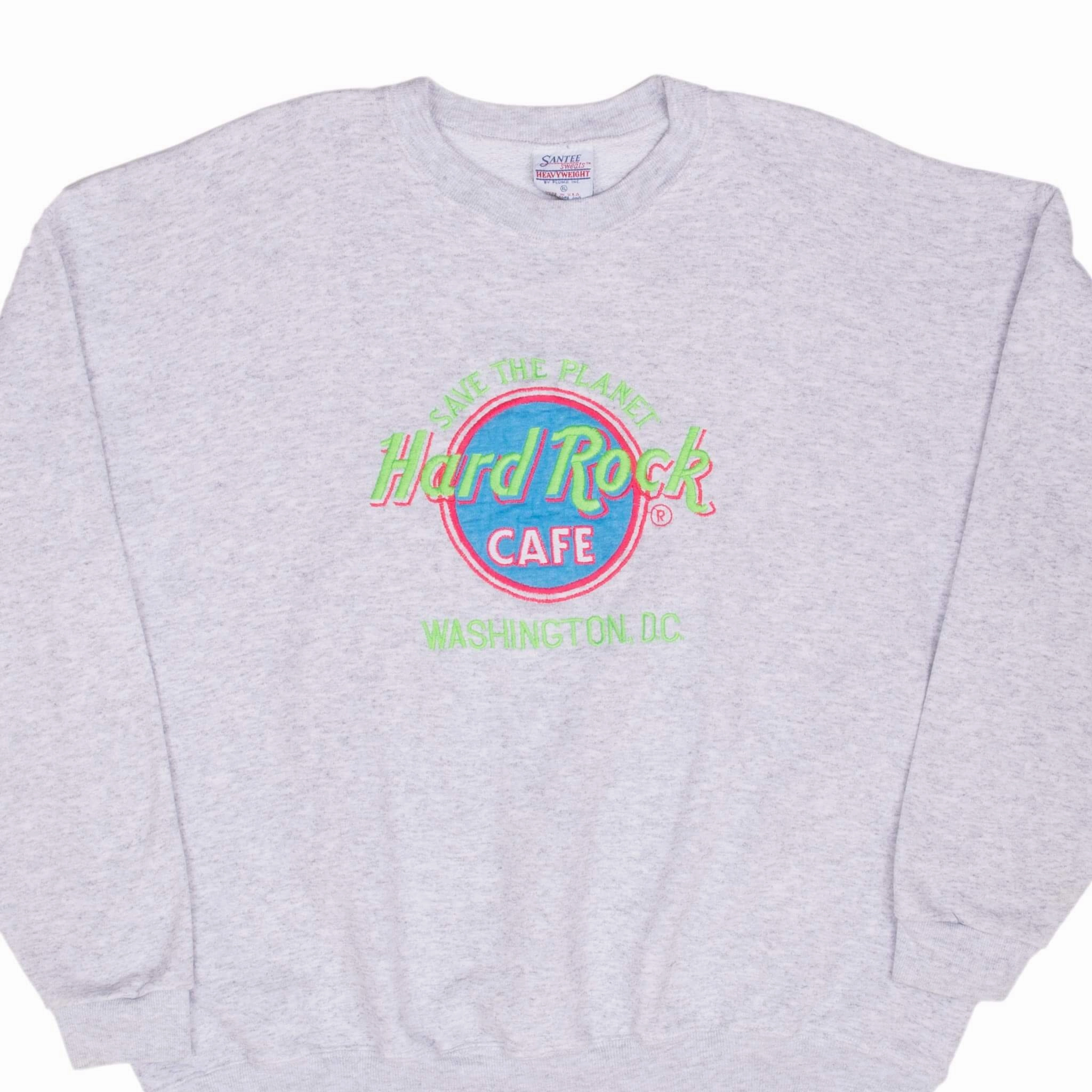 VINTAGE HARD ROCK CAFE SAVE THE PLANET WASHINGTON DC GREY SWEATSHIRT 1990S XL Gym Wear Fashionable Vibes