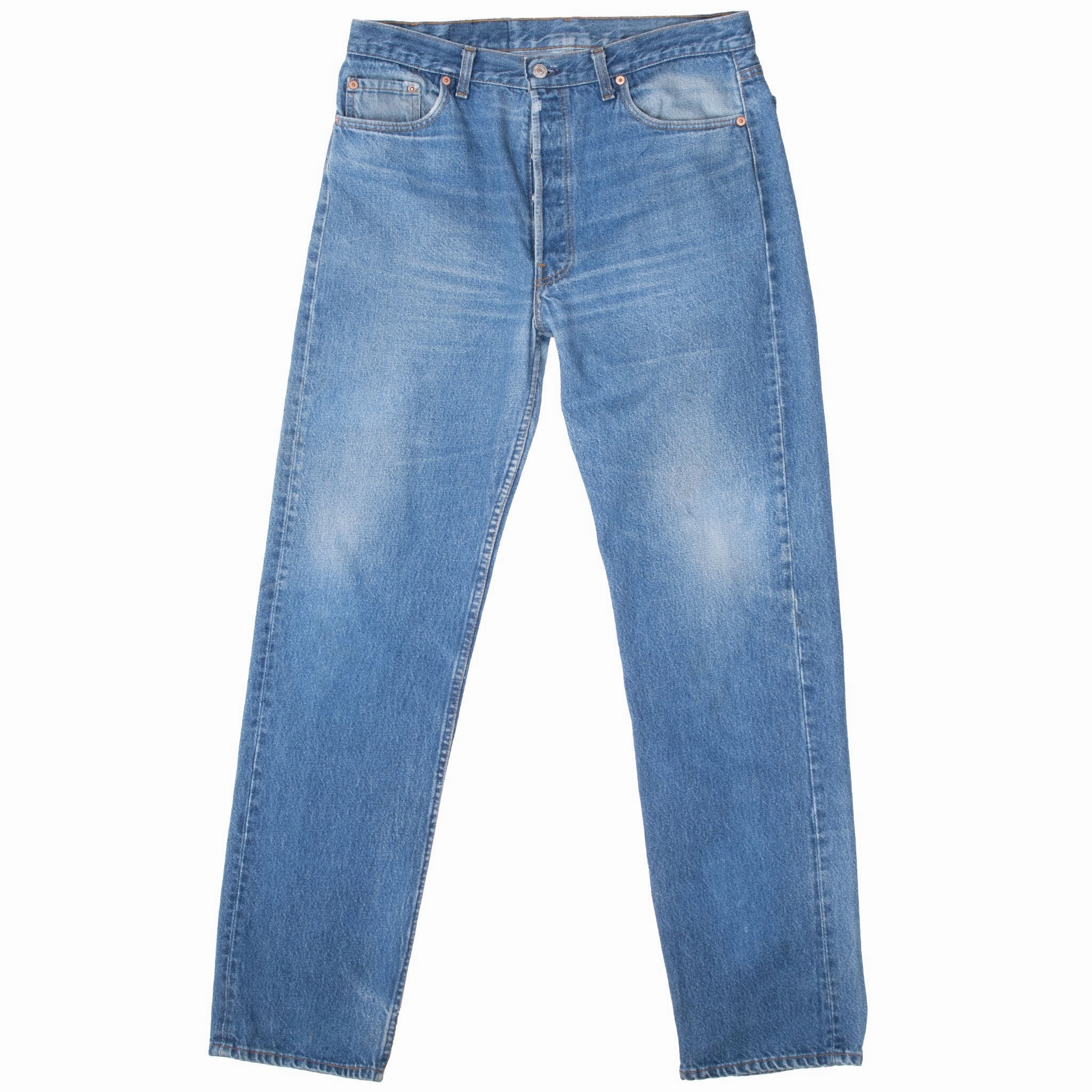 VINTAGE LEVIS 501 INDIGO BLUE JEANS 1980S SIZE 35X34 MADE IN USA Sandblasted Finish Wearable Piece