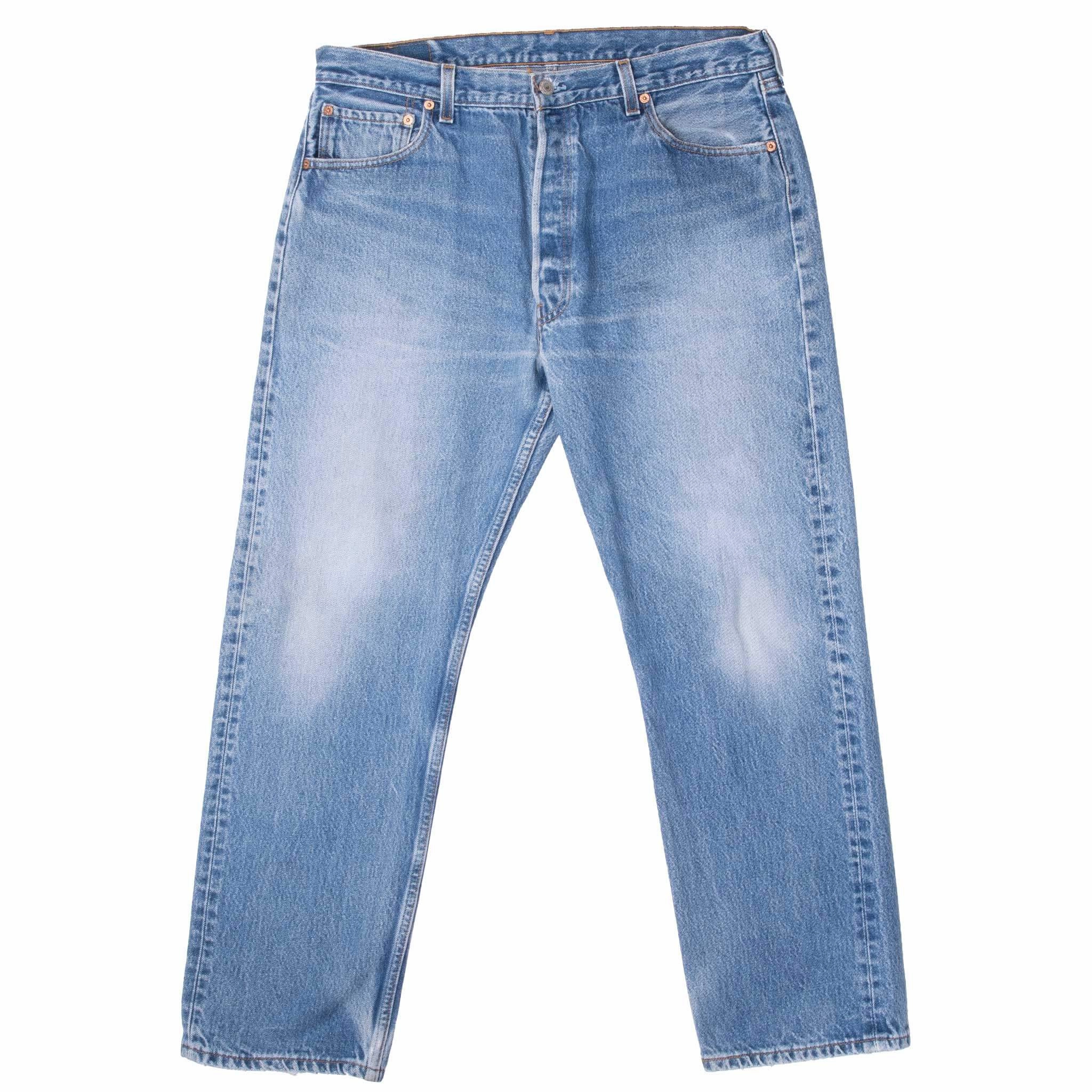 Stylish Cut VINTAGE LEVIS 501 INDIGO BLUE JEANS 1990S SIZE 35X29 MADE IN USA