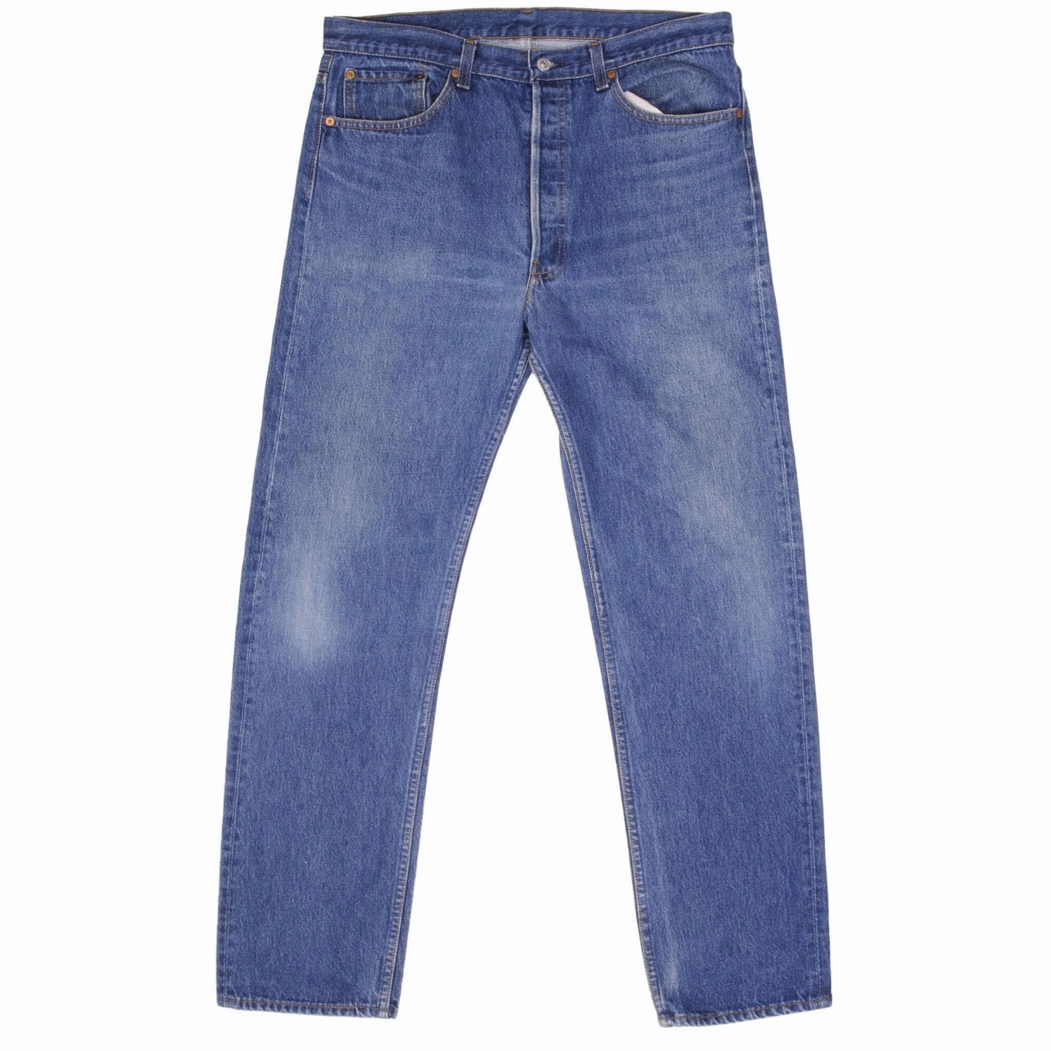 VINTAGE LEVIS 501 JEANS INDIGO 1980S SIZE W36 L33 MADE IN USA elastic waistband