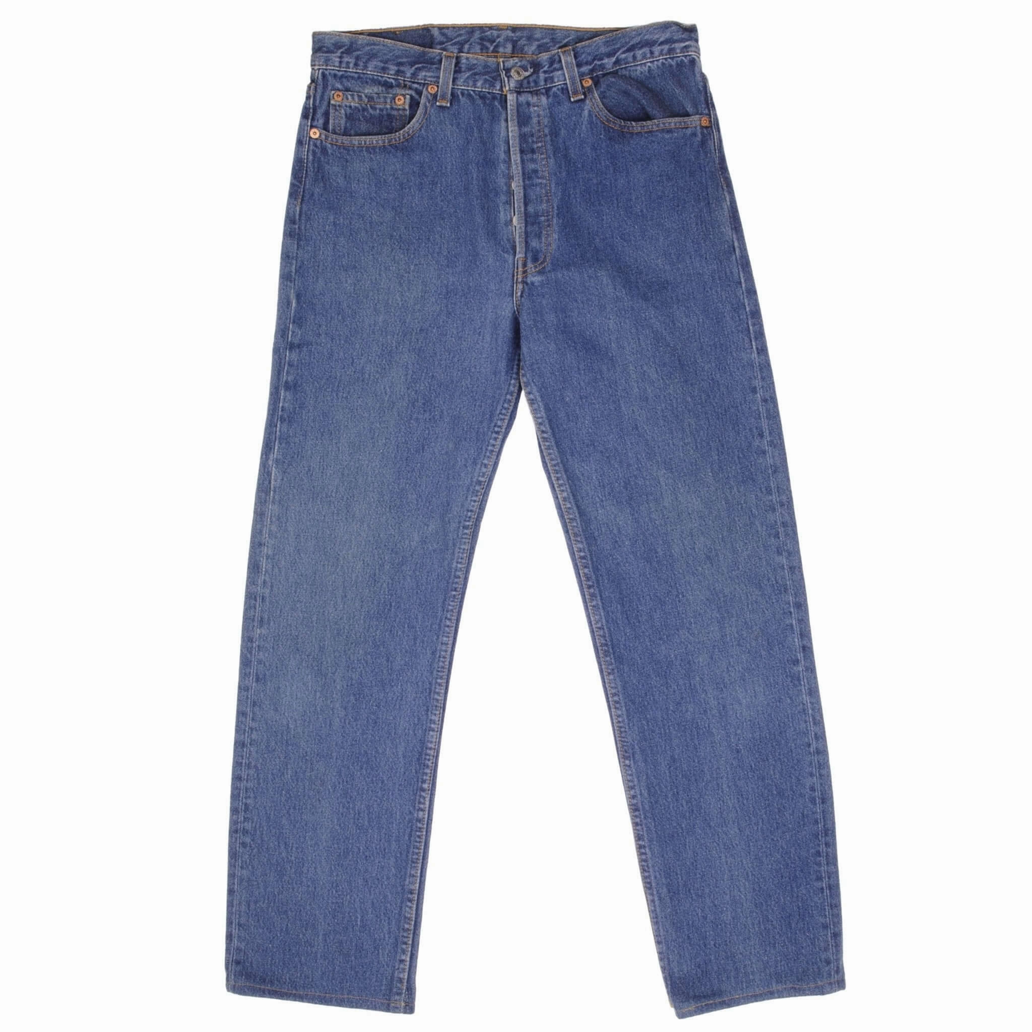 VINTAGE LEVIS 501 JEANS INDIGO 1990S SIZE W33 L31 MADE IN USA Anti Static Material Blend