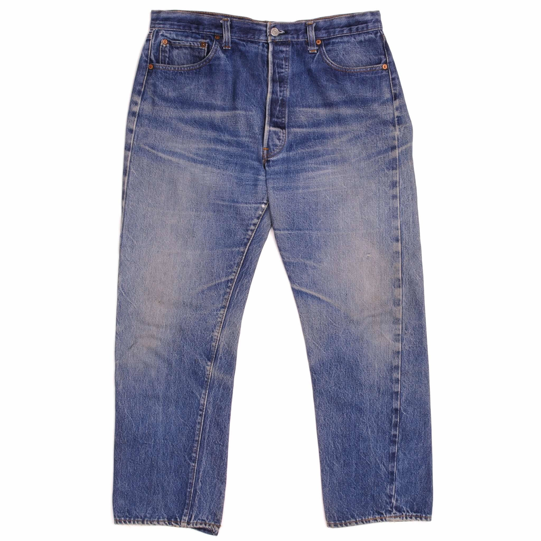 VINTAGE LEVIS 501 JEANS INDIGO early  1980s SIZE 35W L28 MADE IN USA WITH SELVEDGE Plain Comfort