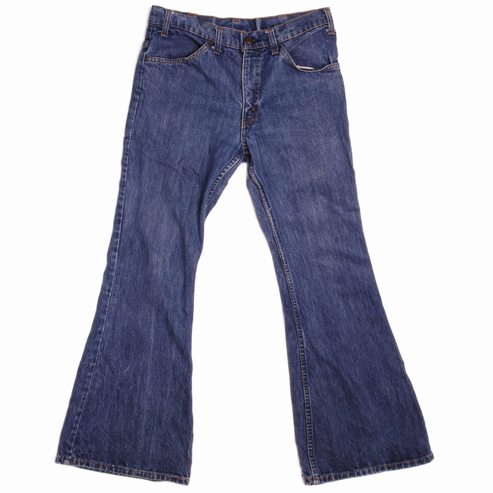 VINTAGE LEVIS BELL BOTTOMS 684 JEANS INDIGO ORANGE TAB  70S W31 L29 MADE IN USA Festival Outfit Professional Wear