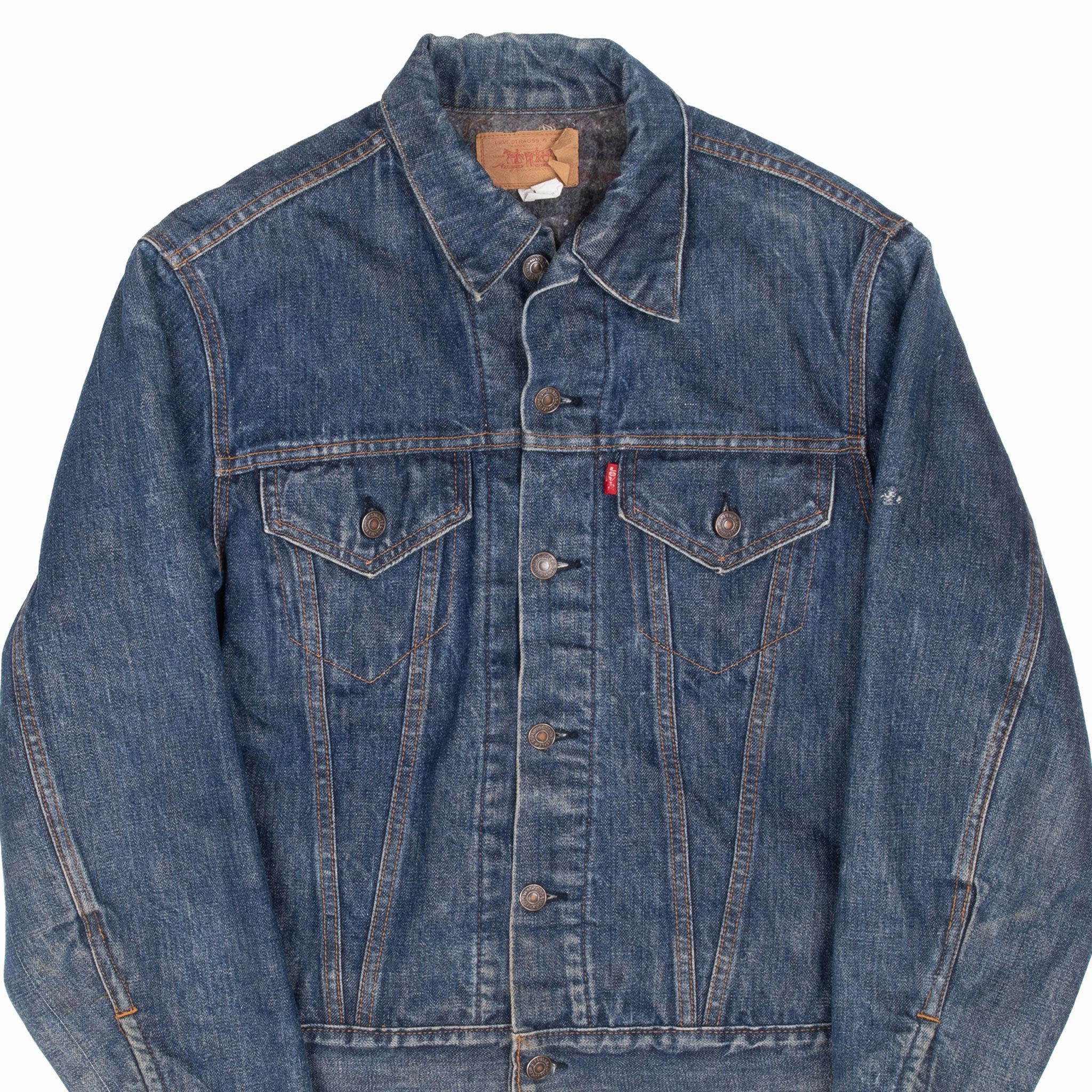 VINTAGE LEVIS INDIGO BLUE 2 POCKETS BLANKET LINED JACKET SIZE 40 1980S MADE IN USA Surfer