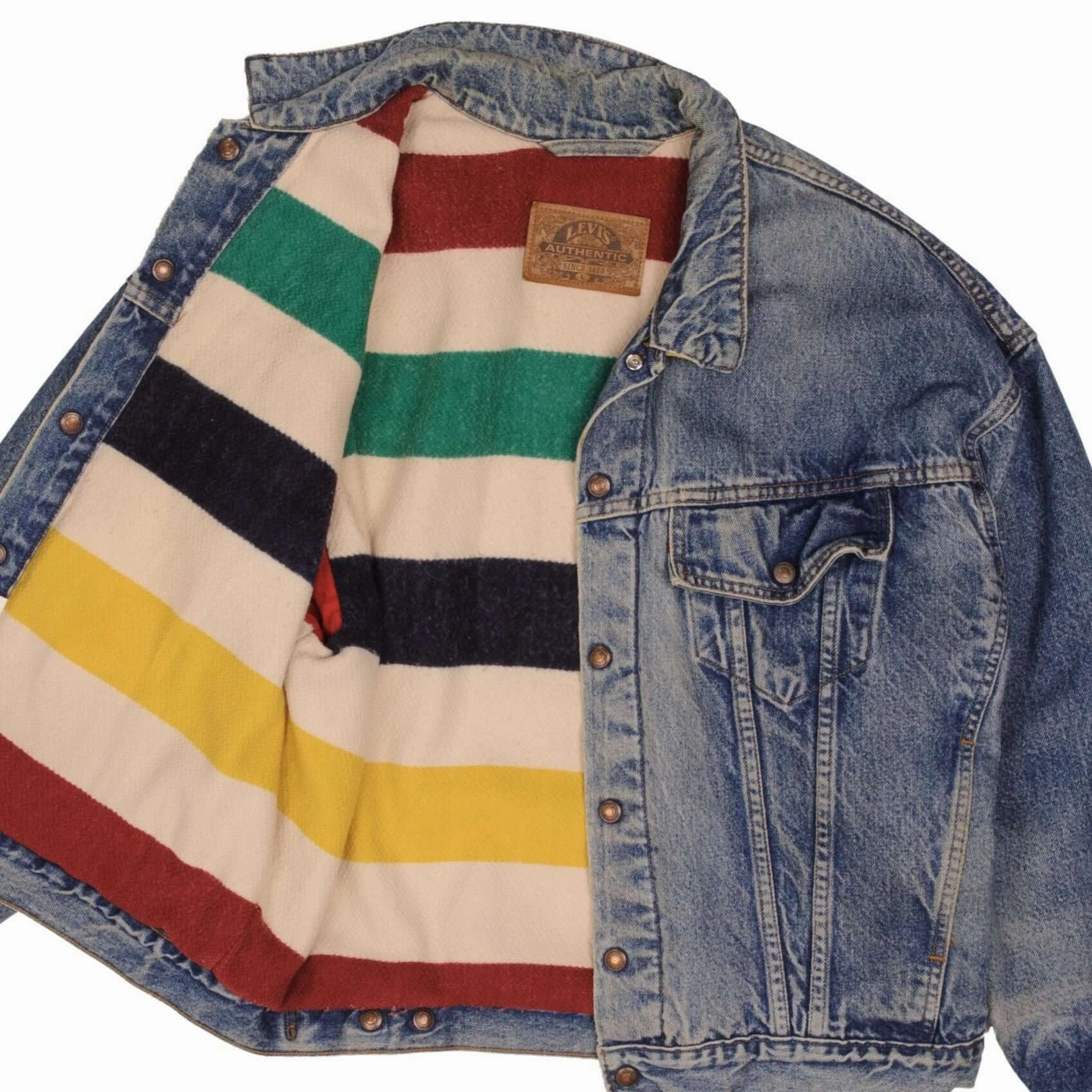 Debate VINTAGE LEVIS REVERSIBLE TRUCKER DENIM JACKET 2 POCKETS 1980S LARGE MADE IN USA