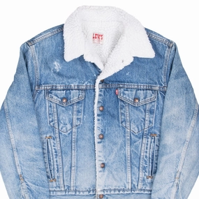 VINTAGE LEVIS SHERPA TRUCKER BLUE DENIM JACKET 1980S SIZE 42R MADE IN USA exploration suitable for spring activities