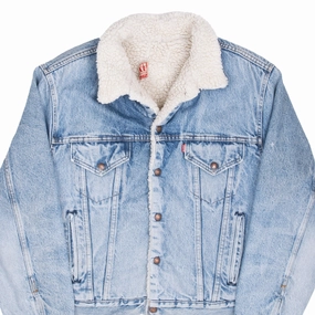 VINTAGE LEVIS SHERPA TRUCKER BLUE DENIM JACKET 1980S SIZE 46R MADE IN USA Cold Weather