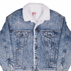 VINTAGE LEVIS SHERPA TRUCKER BLUE DENIM JACKET 1980S XL MADE IN USA Authorize belt