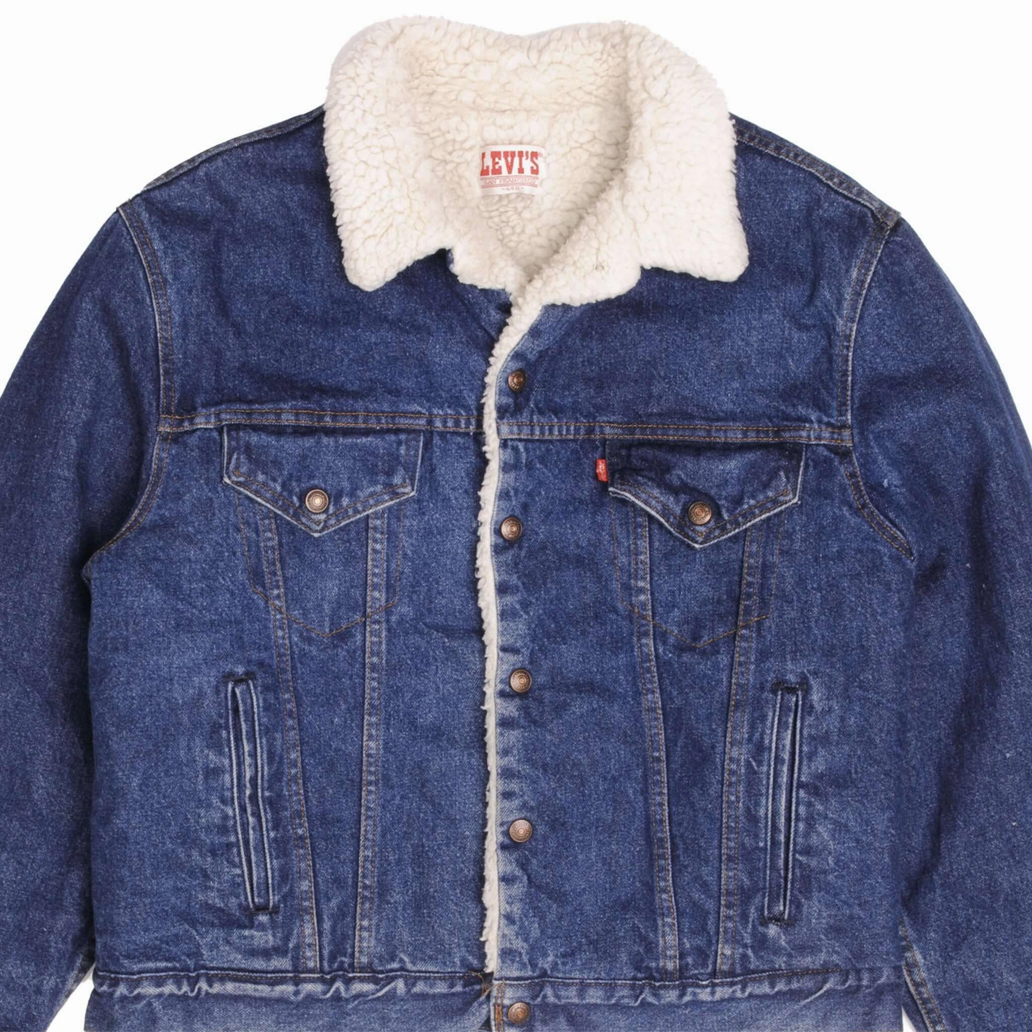 VINTAGE LEVIS SHERPA TRUCKER DENIM JACKET 1980S SIZE 44R MADE IN USA Comfortable-fit