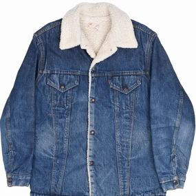 System VINTAGE LEVIS SHERPA TRUCKER DENIM JACKET COAT 1970S SIZE 42 MADE IN USA
