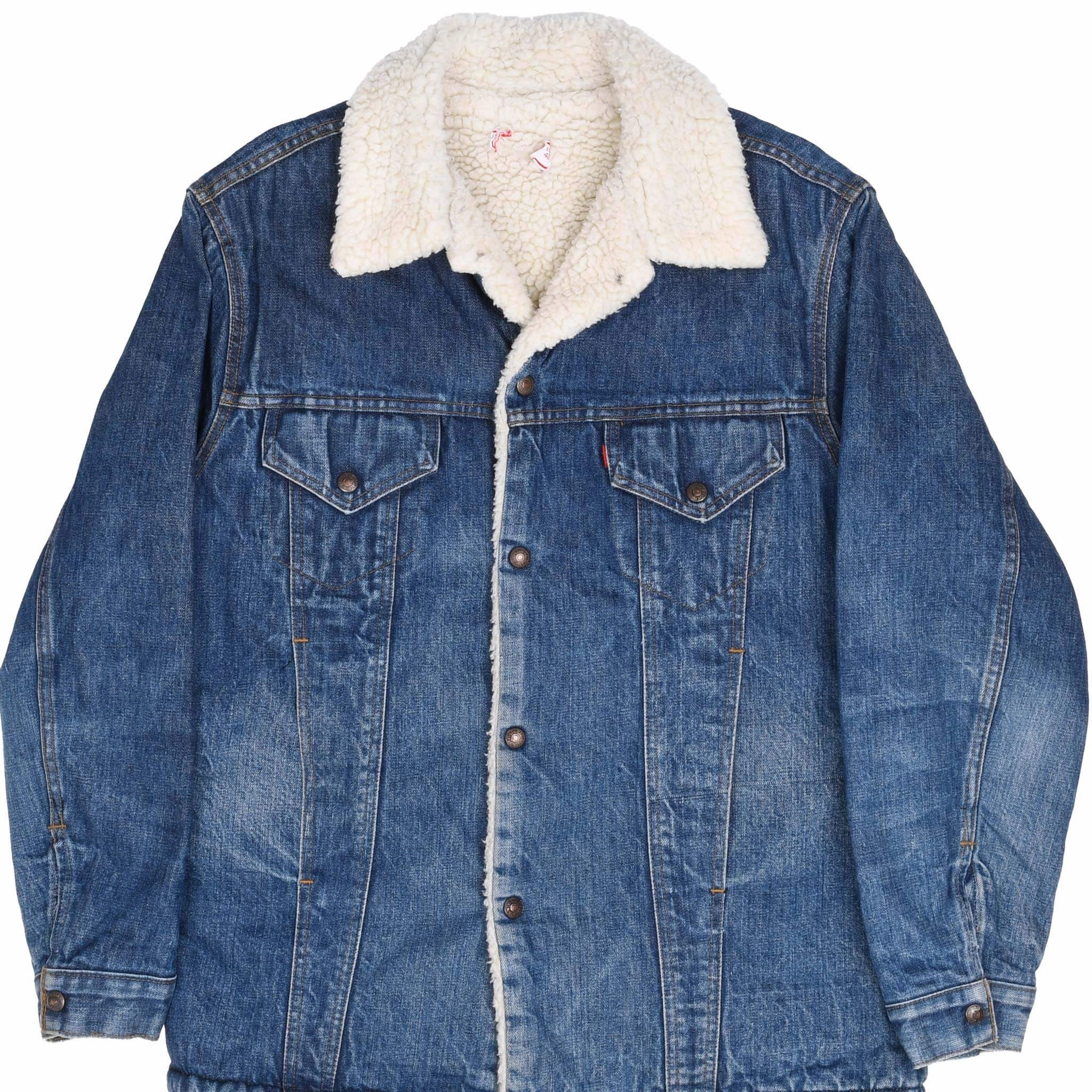 System VINTAGE LEVIS SHERPA TRUCKER DENIM JACKET COAT 1970S SIZE 42 MADE IN USA