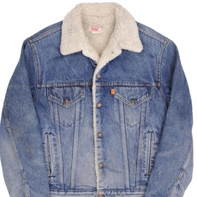 VINTAGE LEVIS SHERPA TRUCKER DENIM JACKET ORANGE TAB 1970S SIZE 40 MADE IN USA Goggles HiddenStorage