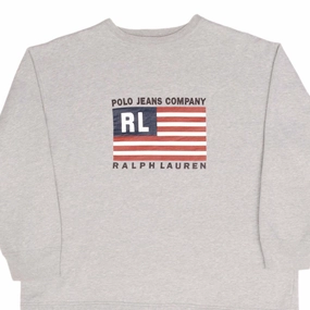 VINTAGE POLO JEANS COMPANY RALPH LAUREN US FLAG SWEATSHIRT 1990S SIZE SMALL Bold Print Relaxed Apparel