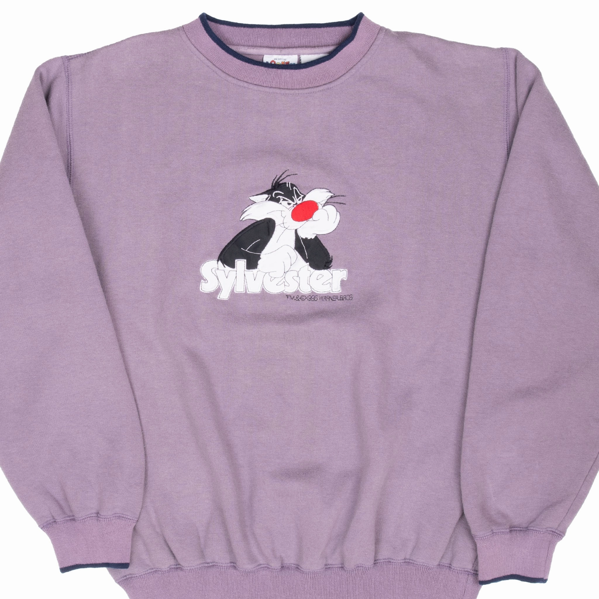 VINTAGE LOONEY TUNES SYLVESTER EMBROIDERED 1990S SWEATSHIRT LARGE Thin Stylish Fit
