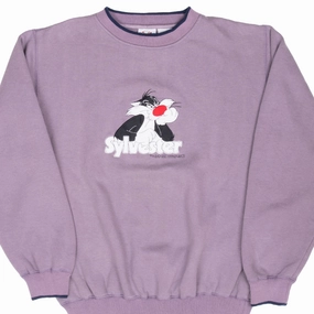 VINTAGE LOONEY TUNES SYLVESTER EMBROIDERED 1990S SWEATSHIRT LARGE Thin Stylish Fit