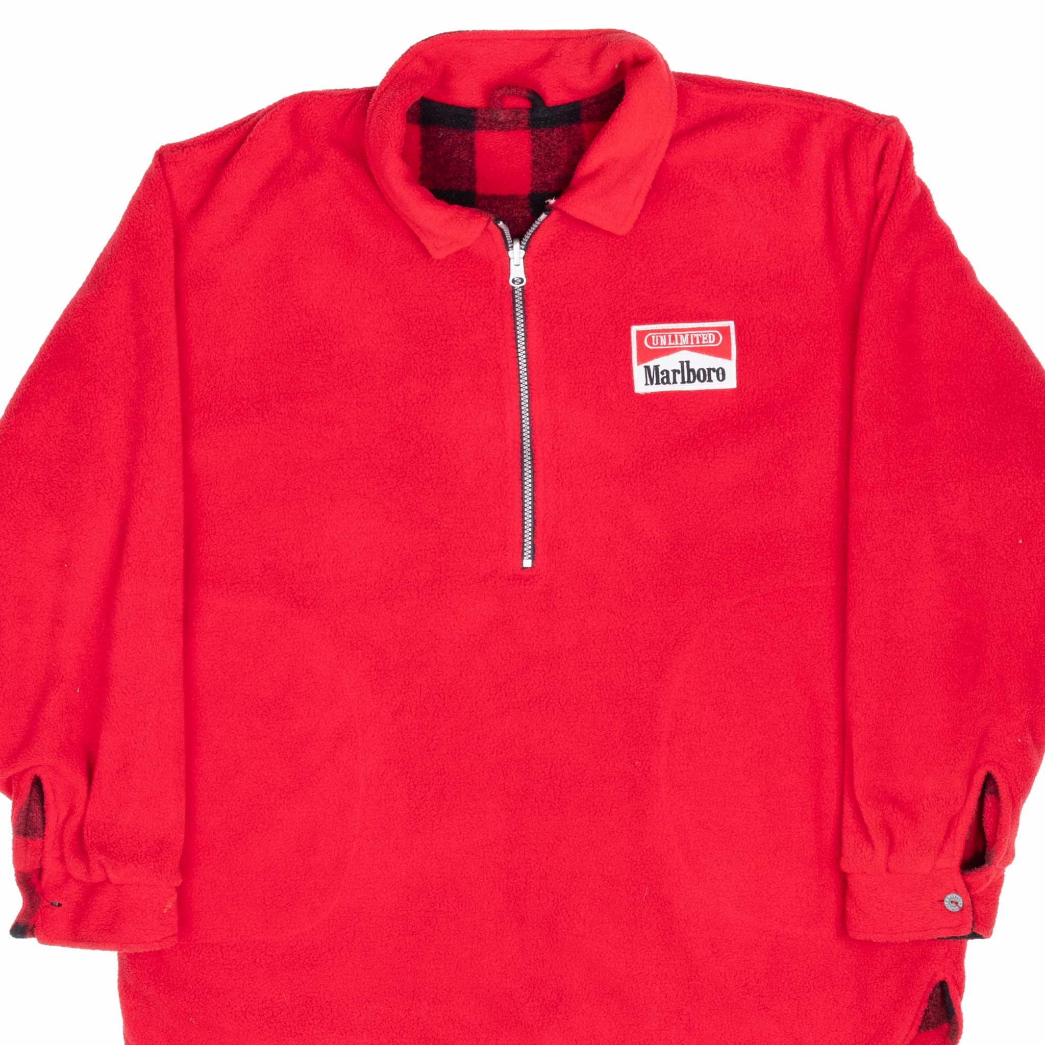 VINTAGE MARLBORO REVERSIBLE FLEECE QUARTER ZIP JACKET 1990S XL Neutral Layer