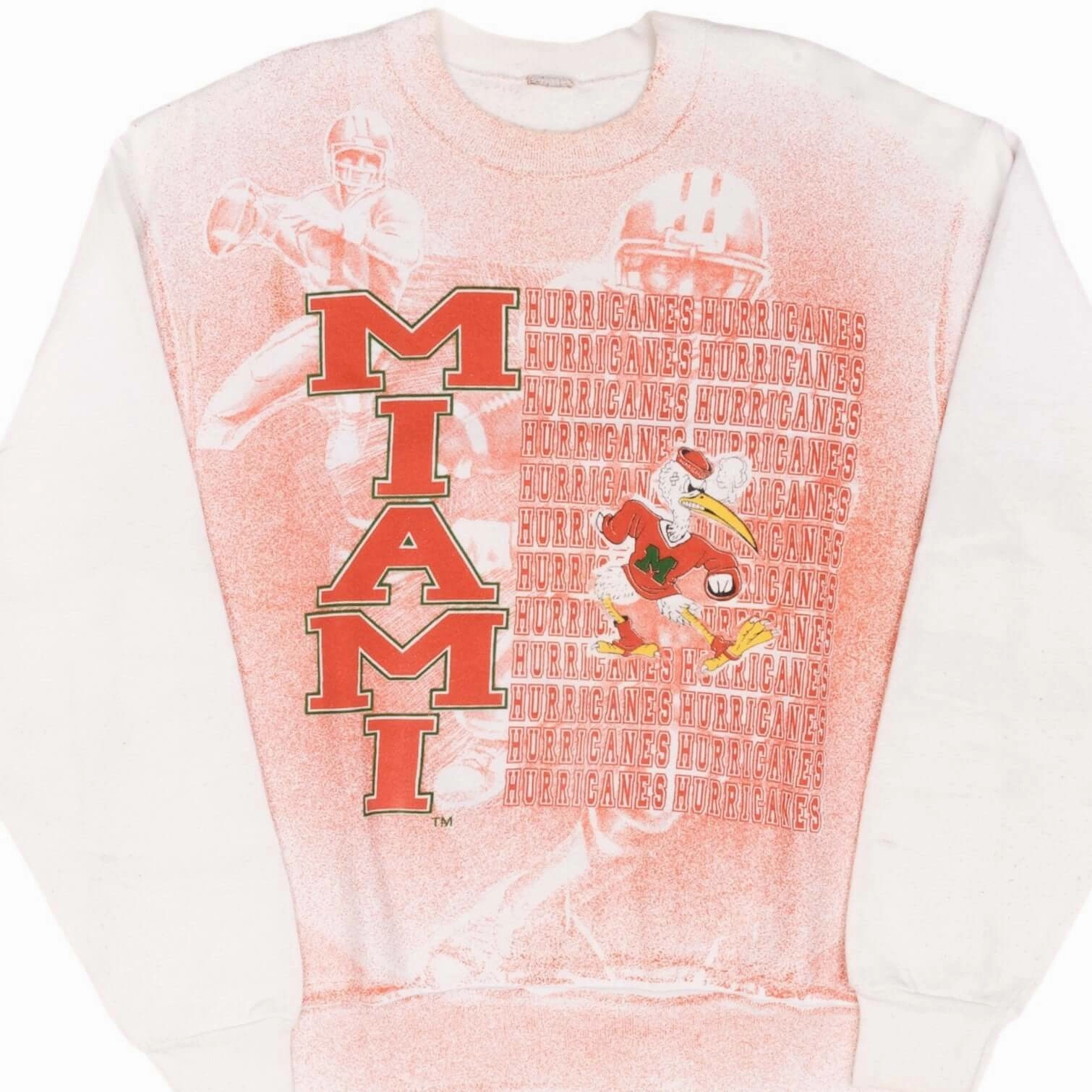 VINTAGE MIAMI HURRICANES FOOTBALL SWEATSHIRT 1990S SIZE LARGE MADE IN USA Comfortable Hoodie Lounge Fit