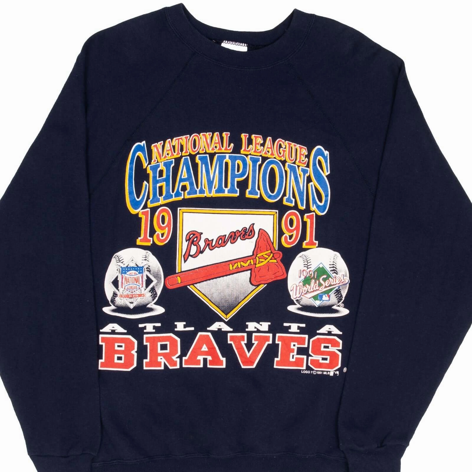 VINTAGE MLB ATLANTA BRAVES CHAMPIONS 1991 SWEATSHIRT LARGE MADE IN USA Weekend Active Cuffed Sleeves