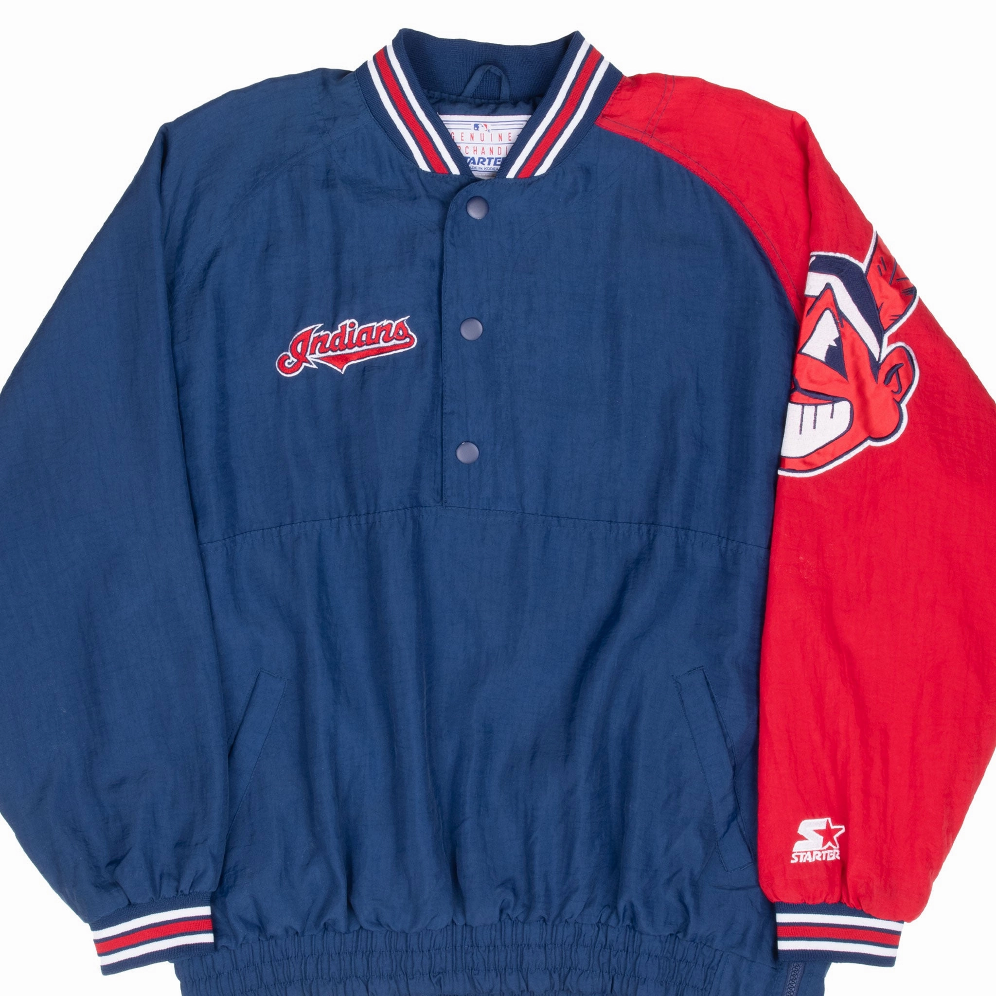 Thermoregulating Insulation VINTAGE MLB CLEVELAND INDIANS PULLOVER WINDBREAKER STARTER JACKET 1990S LARGE