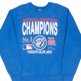 brooch accents product herringbone texture VINTAGE MLB TORONTO BLUE JAYS CHAMPIONS 1989 SWEATSHIRT LARGE MADE IN USA