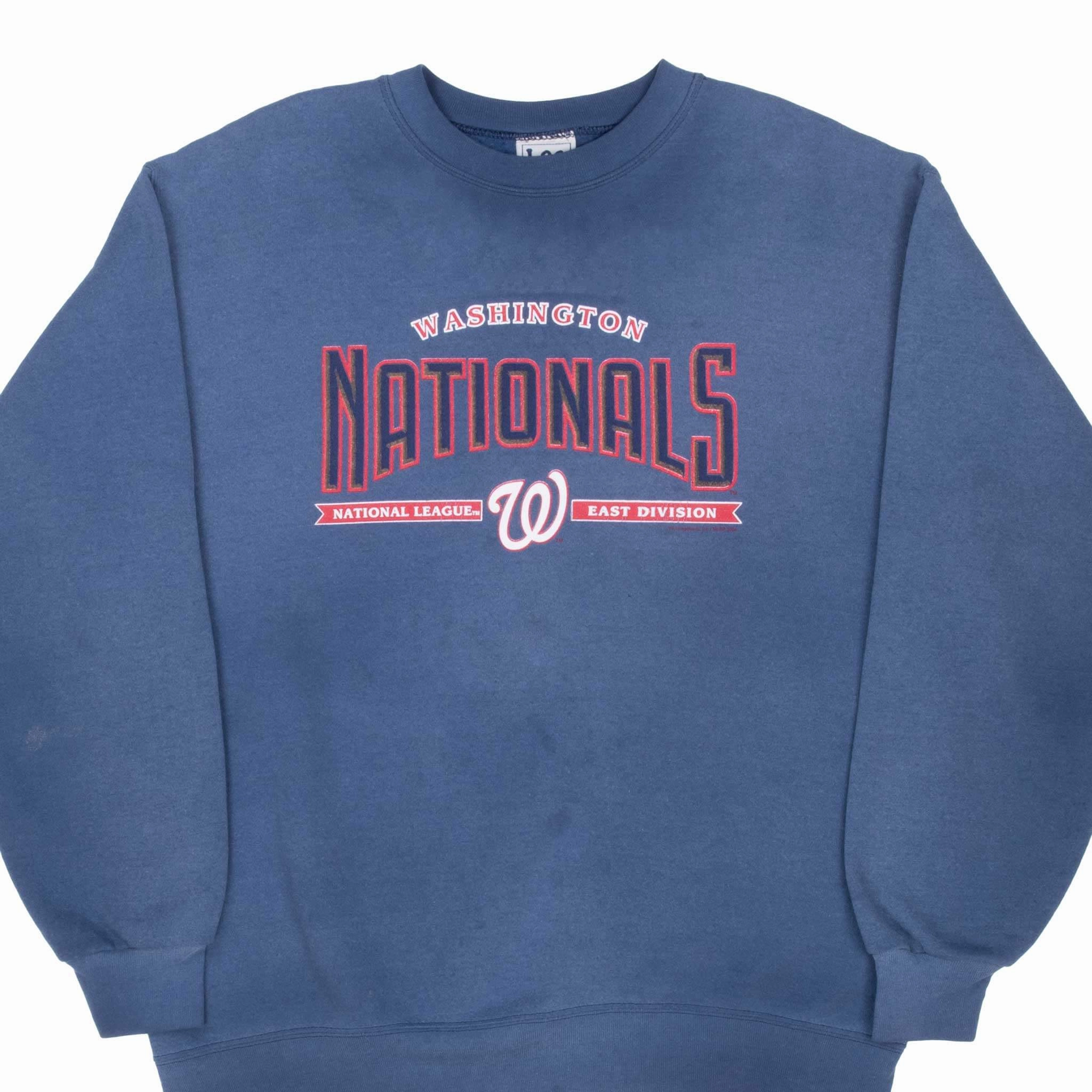 VINTAGE MLB WASHINGTON NATIONALS 2004 BLUE SWEATSHIRT LARGE hook accents product graduation pride