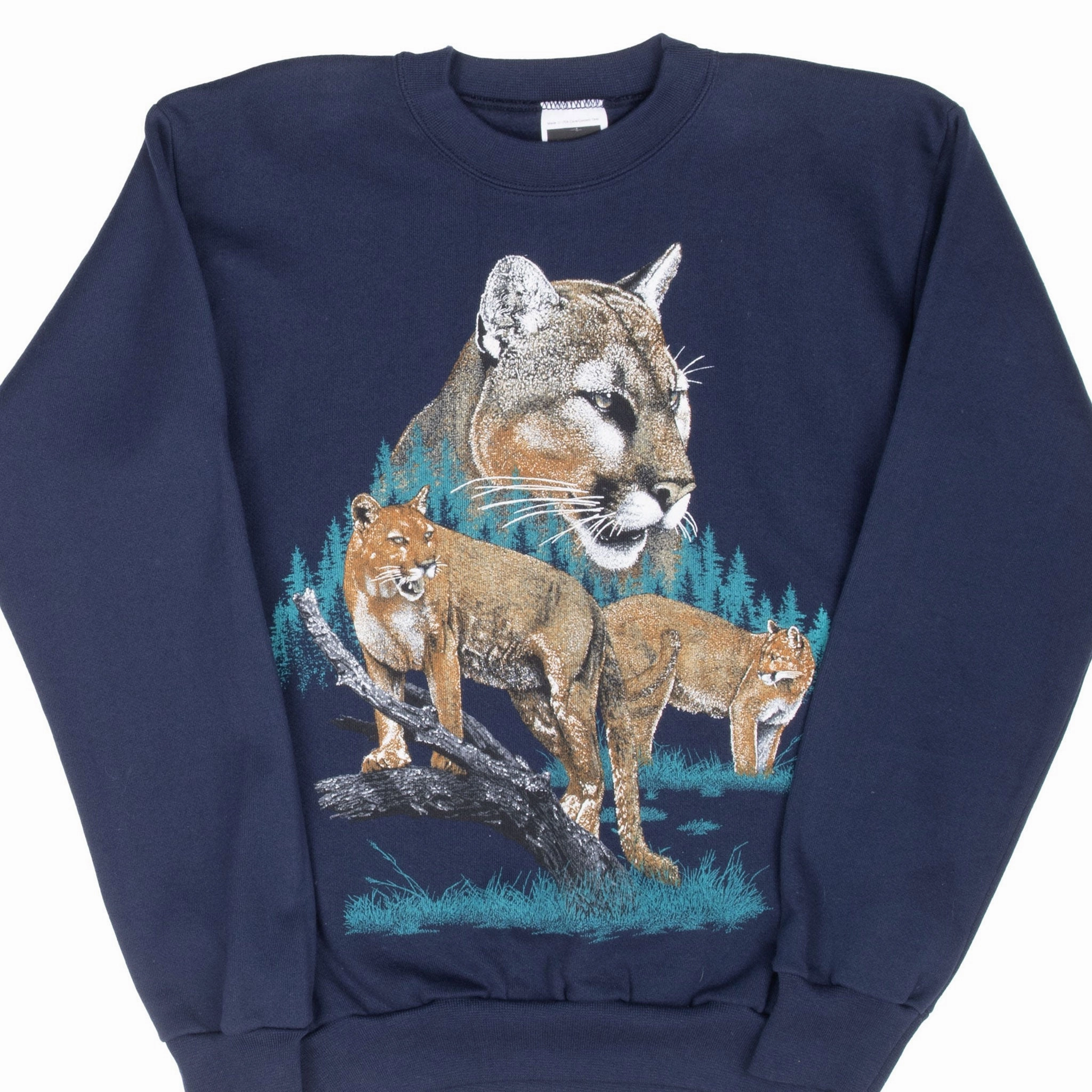 VINTAGE MOUNTAIN LION ANIMAL PRINT SWEATSHIRT 1990S MEDIUM MADE IN USA duck cloth product rating