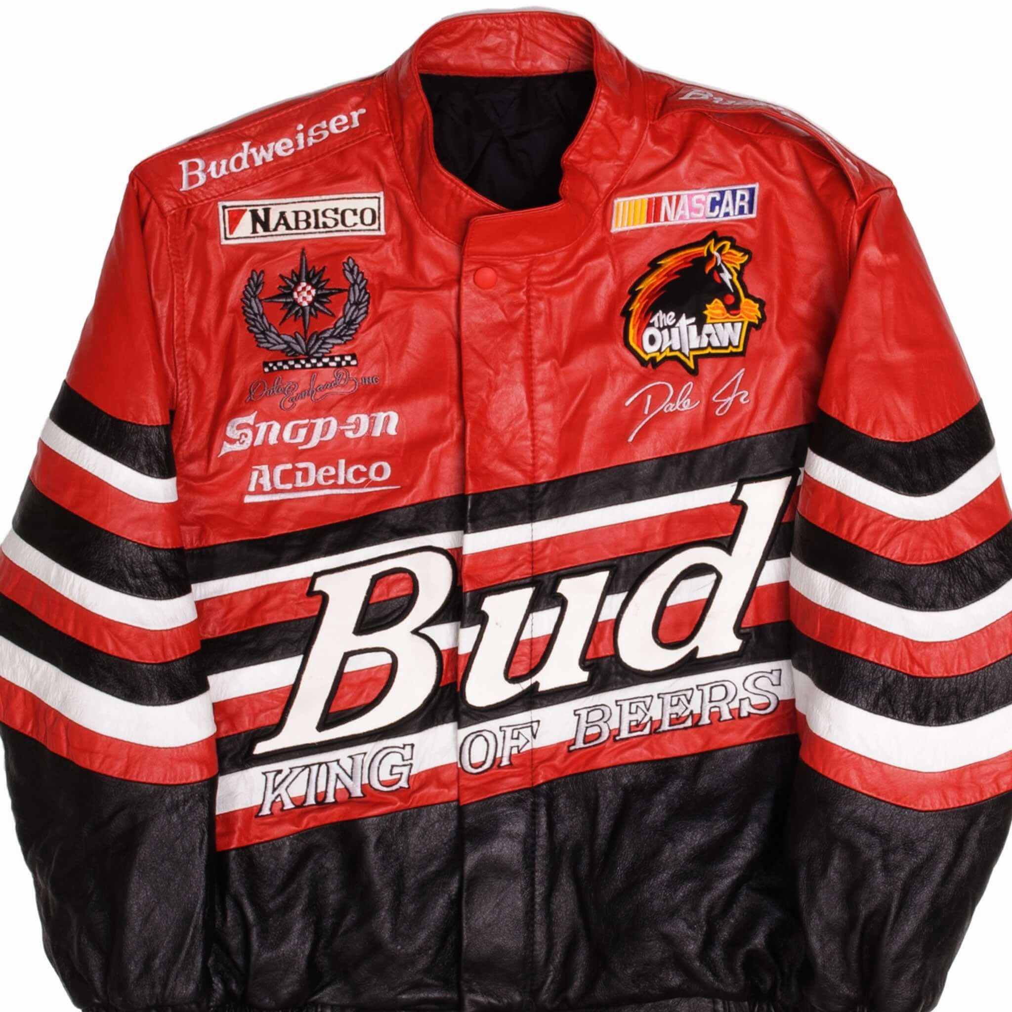 VINTAGE NASCAR DALE EARNHARDT JR BUD LEATHER JACKET 1990S SIZE MEDIUM Core Utility