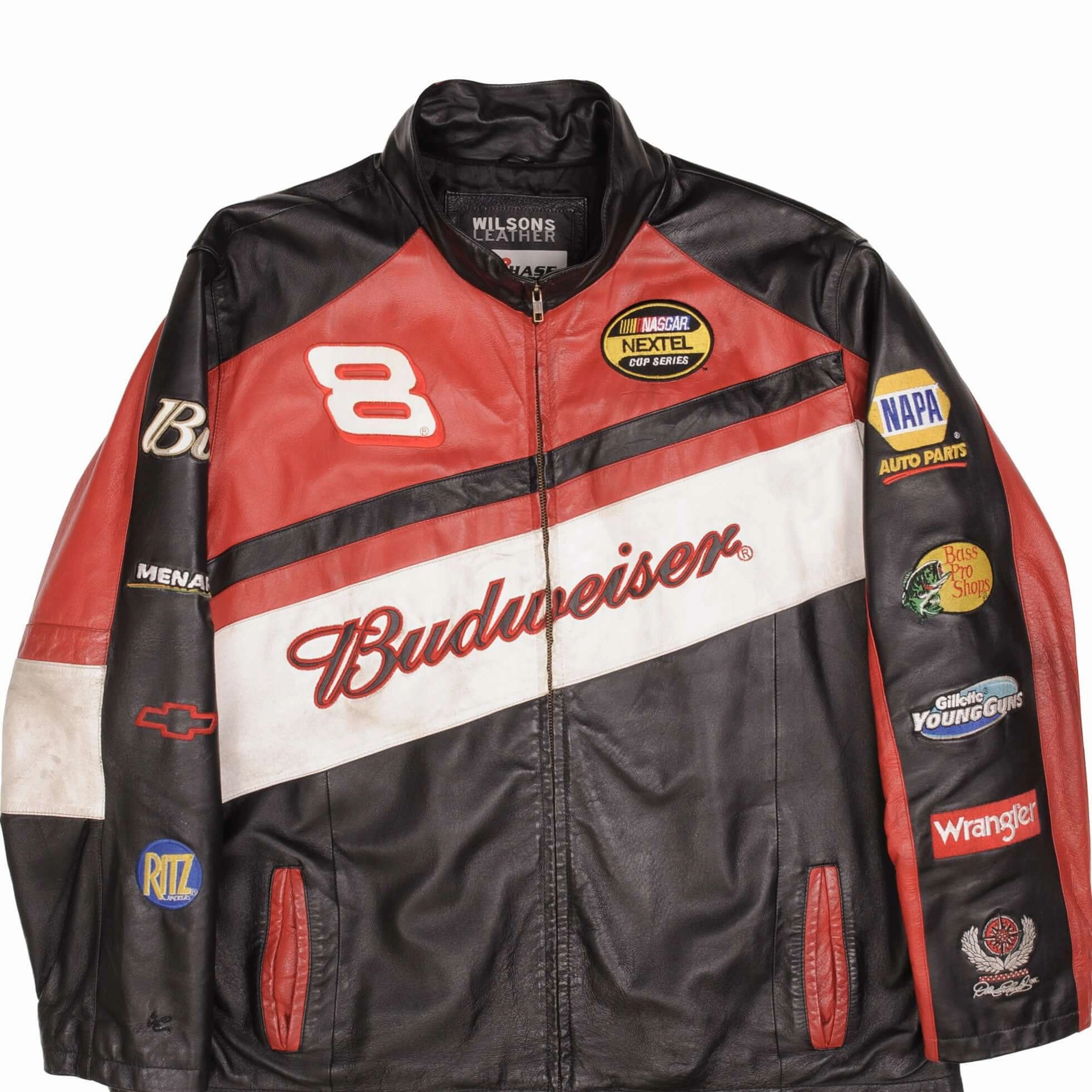 VINTAGE NASCAR DALE EARNHARDT JR BUDWEISER LEATHER JACKET 2000S SIZE XL challenge Hydrostatic Rating Tested
